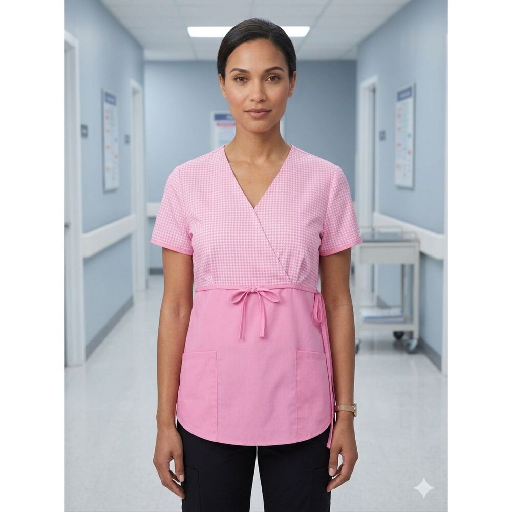Take 50% OFF- SB Scrubs Pink Women's Wrap-Style Top with Pockets, Size-XL